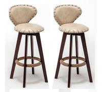 Tabourets de Bar, Chaise de Bar en Bois avec Dossier et Repose-Pieds, tabourets de Bar en Similicuir, Lot de 2, Style Ferme Vintage, chaises de comptoir/cuisine/70 cm