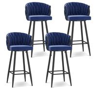 Tabourets de Bar, chaises de Bar, Tabouret Haut, siège rembourré en Velours, Tabouret de Cuisine pivotant à 360° avec Repose-Pieds for comptoir îlot, pub, Bistro, Vert(Blue 4 Pcs,Black Leg)