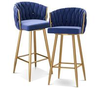 Tabourets de Bar, chaises de Bar, Tabouret Haut, siège rembourré en Velours, Tabouret de Cuisine pivotant à 360° avec Repose-Pieds for comptoir îlot, pub, Bistro, Vert(Blue 2 Pcs,Gold Leg)