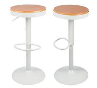 Tabourets de Bar Chaises de Salle à Manger, Tabouret en Bois Hauteur Réglable à 360°, Tabouret de Bar en Bois et Métal, pour Maison Cuisine Comptoir Bistro,φ36cm,Lot de (Blanc Pur (φ36cm)-2PC)