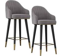 Tabourets de bar contemporains en velours avec dossier, assise confortable et cadre en métal, parfaits pour les comptoirs de cuisine et les îles (gris clair, 75 cm)