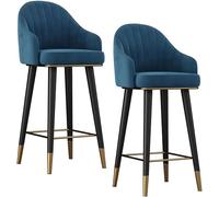 Tabourets de bar contemporains en velours avec dossier et cadre en métal confortable pour comptoirs de cuisine et îles Bleu 65 cm - Décoration d'intérieur élégante