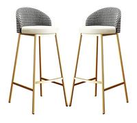 Tabourets de Bar de Cuisine/Bar Haut de Gamme, Chaise de Petit-déjeuner, Tabouret de Bar Moderne en Similicuir doré avec Dossier, pour Club, pub, Bistro, Lot de 2, Blanc, 65 cm