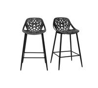Tabourets de bar design avec motif baroque noir H66 cm (lot de 2) BAROCCA