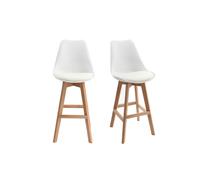 Tabourets de bar design blanc et bois H65 cm (lot de 2) PAULINE