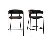 Tabourets de bar design noirs et bois foncé noyer H66.5 cm (lot de 2) DANTE