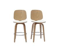 Tabourets de bar design pivotants blancs et bois clair H66 cm (lot de 2) BECK