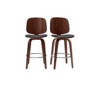 Tabourets de bar design pivotants noirs et noyer H66 cm (lot de 2) BECK
