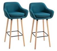 Tabourets de bar design scandinave - lot de 2 tabourets de bar grand confort avec repose-pieds et accoudoirs - bois de hêtre lin bleu canard Bleu G
