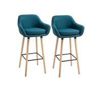 HOMCOM Tabourets de Bar Design scandinave - Lot de 2 tabourets de Bar Grand Confort avec Repose-Pieds et accoudoirs - Bois Massif Lin Bleu