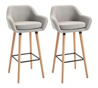 HOMCOM Tabourets de Bar Design scandinave - Lot de 2 tabourets de Bar Grand Confort avec Repose-Pieds et accoudoirs - Bois Massif Lin Beige