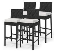 Tabourets De Bar d'Extérieur En Rotin - Lot De 2 Avec Coussin Moelleux, Repose-Pieds Ergonomique, Sans Accoudoirs, Hauteur Comptoir, Idéaux Pour Terrasse, Jardin, Piscine, Cour, Parfaits Pour Le Salon