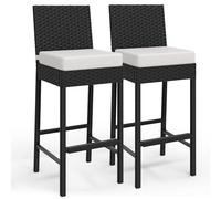 Tabourets De Bar d'Extérieur En Rotin - Lot De 2 Avec Coussin Moelleux, Repose-Pieds Ergonomique, Sans Accoudoirs, Hauteur Comptoir, Idéaux Pour Terrasse, Jardin, Piscine, Cour, Parfaits Pour Le Salon