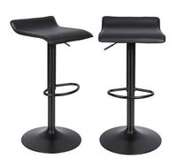 Tabourets de bar en cuir noir MaestroHa - Set de 2 - Pieds en métal - Réglables en hauteur