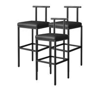 Tabourets de Bar en Cuir PU Ensemble de 3, 65 cm, avec des tabourets d'îlot de Cuisine rembourrés en arrière avec des chaises de Bar à repeuple Noir pour Le Bar à Domicile, Noir (Hauteur Noire 75