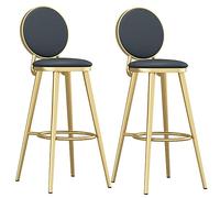 Tabourets de bar en cuir synthétiques, tabourets de cuisine, chaises de bar hautes avec dossier, cadre en fer, siè de haut 26/30 pouces, assemblage facile, tabouret de comptoir rond (Black-2P, 75 cm /