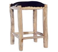 Tabourets de bar en cuir véritable de chèvre - Chaises de hauteur en teck massif pour cuisine, salle à manger, design rustique unique