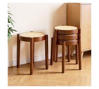 Tabourets de bar en rotin, tabourets empilables en bois, chaises d'école portables sans dossier avec assise ronde, tabourets empilables, tabourets de bar for îlot de cuisine ou salle à manger(4pcs)