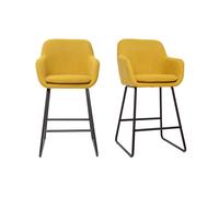 Tabourets de bar en tissu effet velours jaune moutarde H65 cm (lot de 2) AMIKA