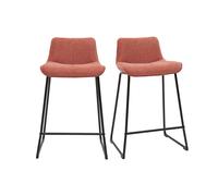 Miliboo - Tabourets de bar en tissu effet velours texturé terracotta et métal H65 cm (lot de 2) BOOST