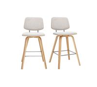 Tabourets de bar en tissu effet velours texturé beige et bois clair H66 cm (lot de 2) SEGUR