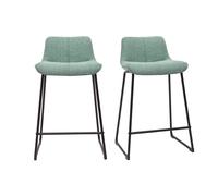 Miliboo Tabourets de Bar en Tissu Effet Velours texturé Vert céladon et métal Noir H65 cm (Lot de 2) Boost
