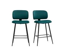 Tabourets de bar en tissu velours bleu pétrole et métal noir H70 cm (lot de 2) ATRIUM