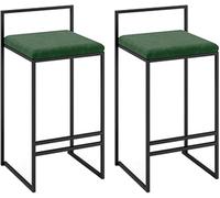 Tabourets de Bar en Velours 65/75 cm Ensemble de 2 tabourets de comptoir de Cuisine avec Un Dos Bas Une Jambe en métal Noir, des chaises de Bar rembourrées pour Cuisine, Support 150 kg (Vert, 75 cm)