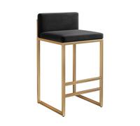 Tabourets de bar en velours avec dossier et base dorée pour salle à manger - Design élégant noir moderne confort et style pour décoration d'intérieur