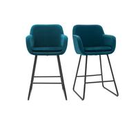 Tabourets de bar en velours bleu pétrole H65 cm (lot de 2) AMIKA