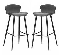 Tabourets de Bar en Velours, chaises de Bar à Hauteur de comptoir avec Dos, Jambes en métal Repose-Pied 26/30 Pouces de Haut tabourets de Cuisine de Cuisine île rembourrée (gris-2ps, 75 cm / 30