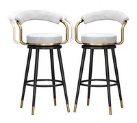 Tabourets de Bar en Velours, comptoir Hauteur 360 degrés chaises de Bar pivotant avec Dos Repose-Pieds, Cuisine de Cuisine de pub à Maison à la Maison chaises, 300 LB blanc-2ps, 65 cm / 26 Pouces