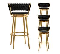 Tabourets de Bar en Velours Ensemble de 4, tabourets de Hauteur pivotants de Hauteur avec arrière tissé, chaises de Bar rembourrées avec Repose-Pieds pour Bar, îlot de Cuisine, Salle à Manger, Noir