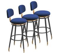 Tabourets de Bar en Velours, Hauteur de comptoir Ensemble de 1/2/3/4, avec Pieds arrière en métal, siège rembourré Moderne for îlot de Cuisine, comptoir(Blue,3PCS)