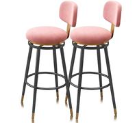 Tabourets de Bar en Velours, Hauteur de comptoir Ensemble de 1/2/3/4, avec Pieds arrière en métal, siège rembourré Moderne for îlot de Cuisine, comptoir(Pink,2 PCS)