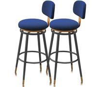 Tabourets de Bar en Velours, Hauteur de comptoir Ensemble de 1/2/3/4, avec Pieds arrière en métal, siège rembourré Moderne for îlot de Cuisine, comptoir(Blue,2 PCS)