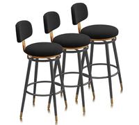 Tabourets de Bar en Velours, Hauteur de comptoir Ensemble de 1/2/3/4, avec Pieds arrière en métal, siège rembourré Moderne for îlot de Cuisine, comptoir(Black,3PCS)