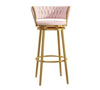 Tabourets de Bar en Velours Hauteur de comptoir tabourets de Bar avec des chaises de Barre pivotant arrière tissées avec Base en Or pour îlot de Cuisine/Bar/Salle à Manger, Blanc (75 cm Rose)