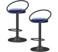 Tabourets de Bar en Velours, tabourets de Bar pivotants avec Dossier et Repose-Pieds, chaises de Bar Modernes et rembourrées for café, pub, comptoir de Cuisine ou Salle à Manger(Blue-2ps)