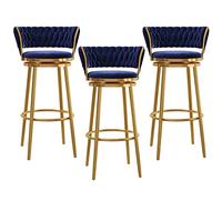 Tabourets de Bar Ensemble de 3 tabourets de Bar de Cuisine en Velours avec des chaises de Hauteur de Bar à Tabouret de Bar à l'arrière tissé pour Salle à Manger/îlot de Cuisine/Bar à Domicile,