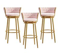 Tabourets de Bar Ensemble de 3 tabourets de Bar de Cuisine en Velours avec tabourets de Bar à arrière tissés pour Les chaises de Hauteur du Bar pour Salle à Manger/îlot de Cuisine/Bar à Domicile,