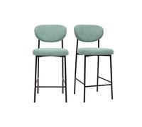 Tabourets de bar fixes en tissu effet velours texturé vert céladon H65 cm (lot de 2) BREKA