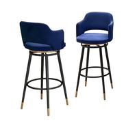 Tabourets de Bar Hauteur comptoir, chaises de Bar Modernes et Confortables avec revêtement rembourré, Pieds en métal et Dossier Bas, for Un comptoir de Cuisine ou Un pub, Bleu.(2PCS,Height 65cm)