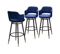 Tabourets de Bar Hauteur comptoir, chaises de Bar Modernes et Confortables avec revêtement rembourré, Pieds en métal et Dossier Bas, for Un comptoir de Cuisine ou Un pub, Bleu.(3PCS,Height 75cm)