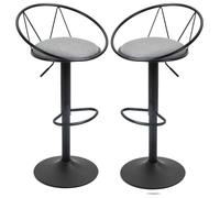 HomCom Tabourets de bar Lot 2 néo-rétro réglables pivotants repose-pied métal Noir/lin gris