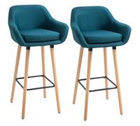 HomCom Tabourets de bar lot de 2 scandinave bois massif grand confort repose-pieds accoudoirs bleu