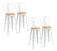 HomCom Tabourets de bar – lot de 4 empilables industriels avec dossier, assise 76 cm – métal blanc
