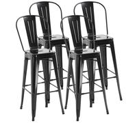 HOMCOM Lot de 4 tabourets de Bar Empilable Chaise de Bar Industriel avec Dossier Repose-Pied Hauteur d'Assise 76 cm métal Noir