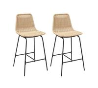 Tabourets de Bar Îlot Central Rotin et Métal - Coloris Naturel Kuta | Lot de 2
