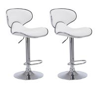 CLP Lot De 2 Tabourets De Bar Las Vegas V2 en Similicuir I Set De Chaises Hautes avec Piètement Et Repose-Pieds en Métal I Hauteur Réglable, Couleur:Blanc, Couleur du Cadre:Chrome